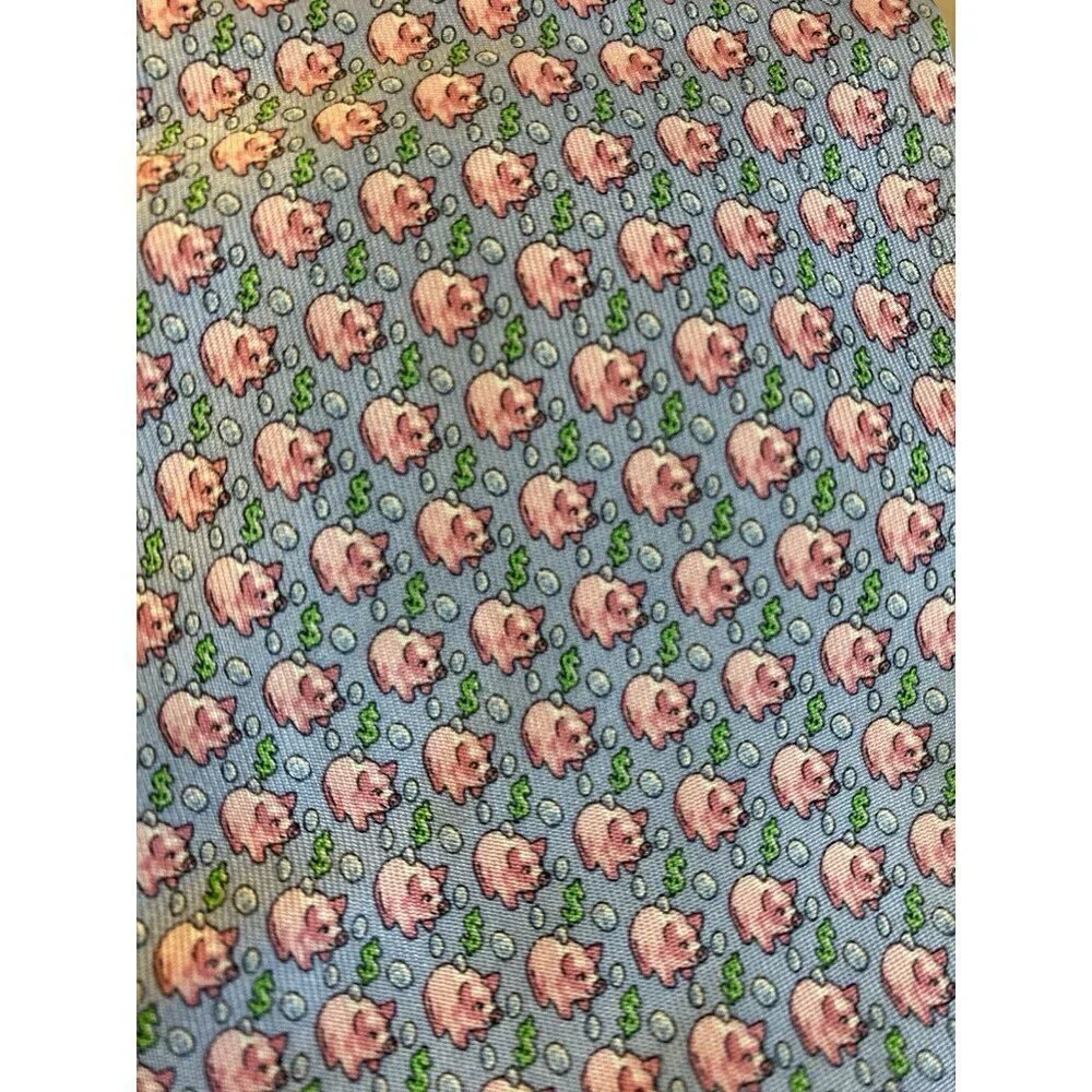 Vineyard Vines PIGGY BANK Blue Silk Pig Money Pastel Tie made in USA